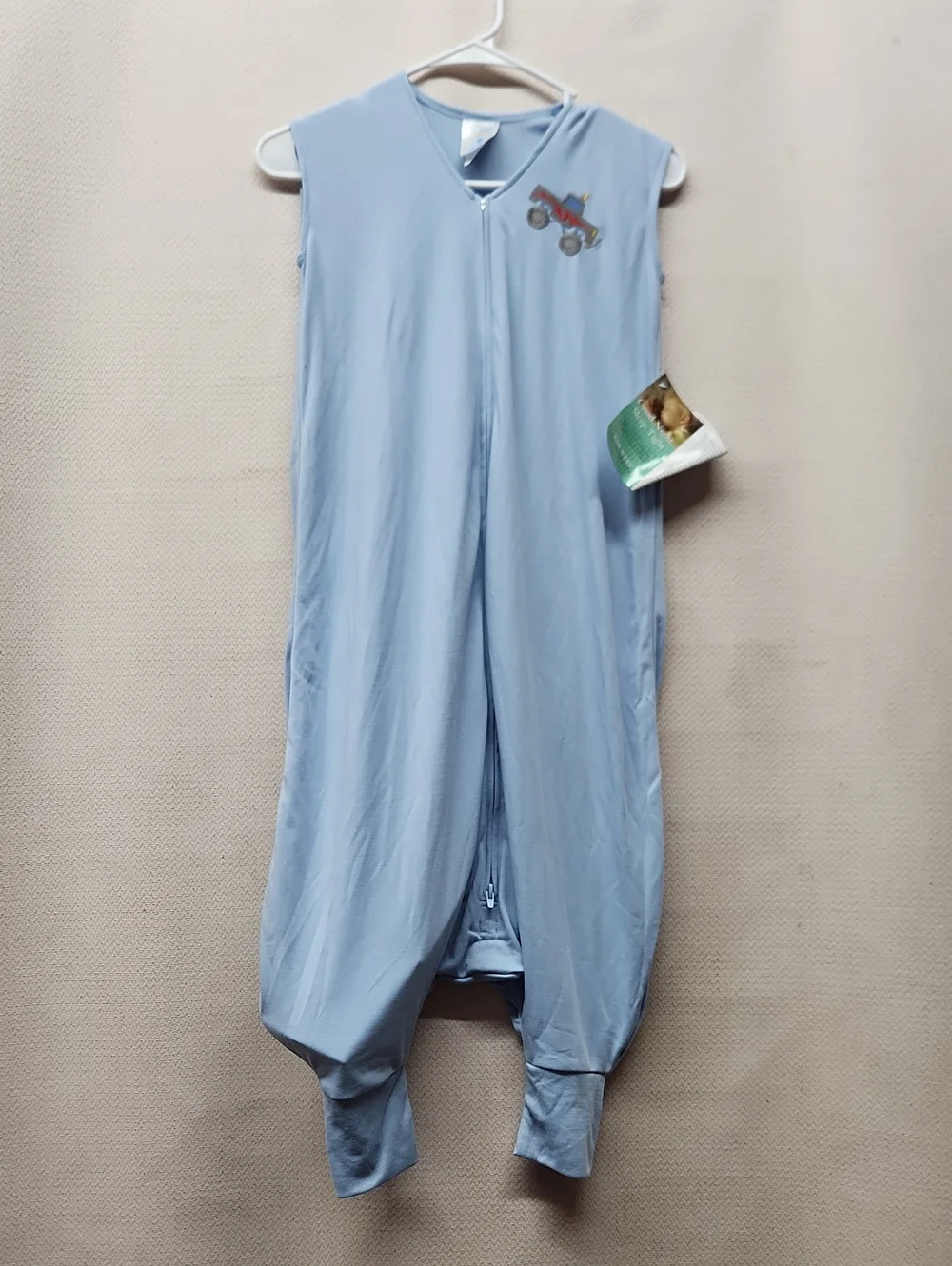 Halo Light Blue Sleeveless Footed Sleep Sack with Truck Patch